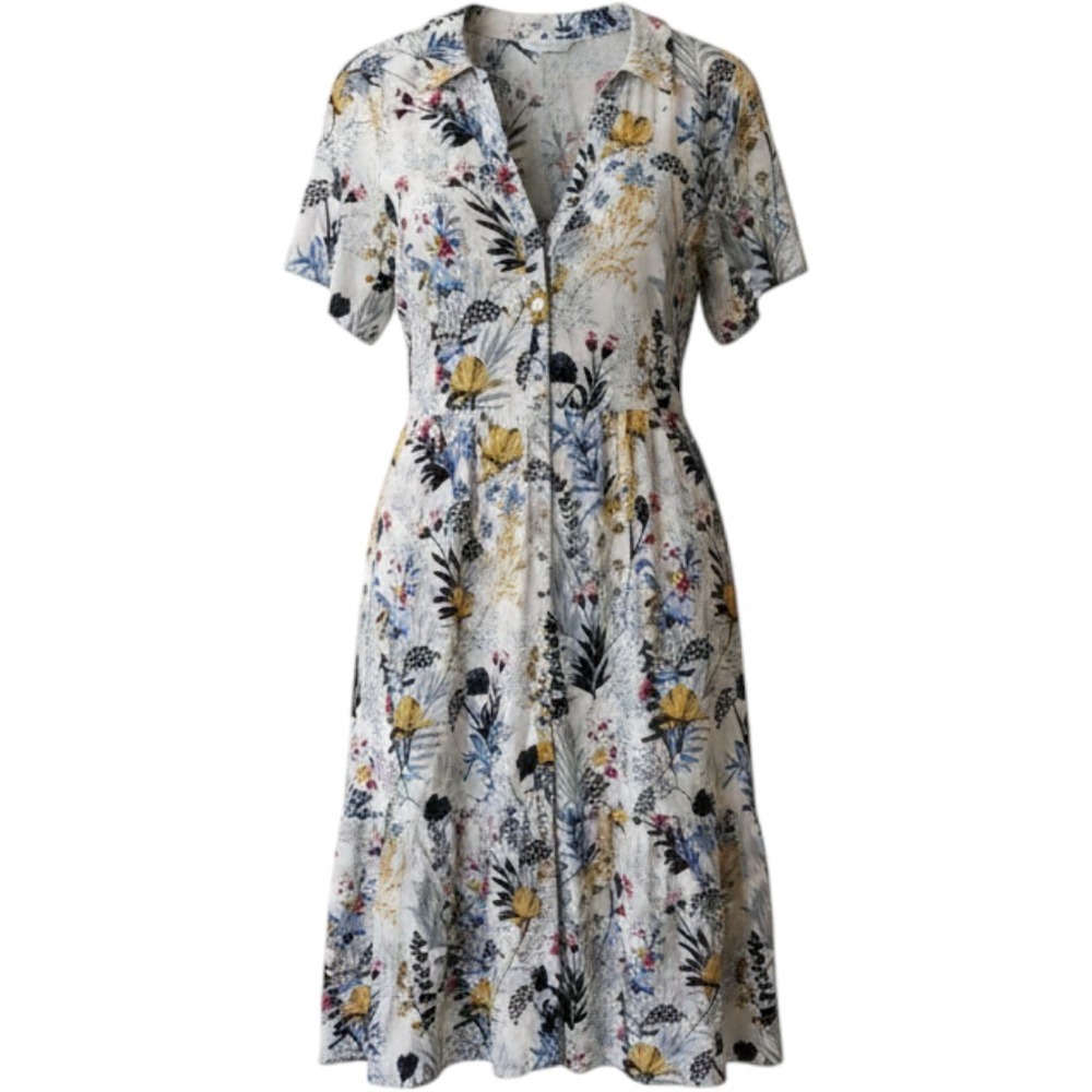 Floral Cottagecore Cotton Blend Midi Dress Womens White Yellow Blue Sundress M